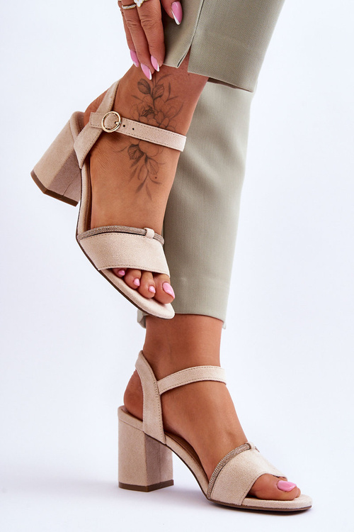 Women's Suede Low Heel Sandals Beige Loredo