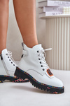 Botki Trapery Lakierowane Skórzane Białe Czarne Artiker 55C0515