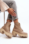 Workery Botki Skóra Naturalna Masywny Obcas Beżowe Zazoo 3413