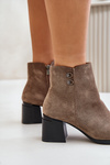Women's Heeled Ankle Boots with Zipper Dark Beige Tinamar