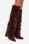 Insulated Women's Boots with Turned Cuff on Heel Eco Suede Chocolate Elivira