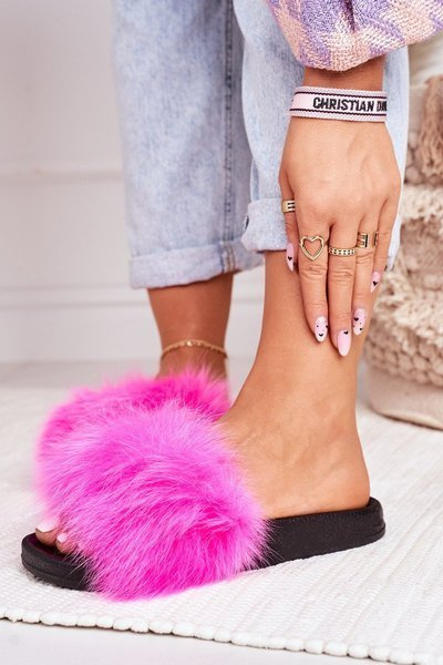 Women's Slippers With Fur Fuchsia Belmondo
