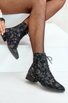 Suede Patterned Ankle Boots With Flat Heel Maciejka 06391-01 Black