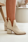 Embellished Women's Heeled Boots with Pointed Toes Beige Fararia