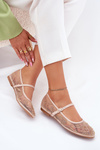 Mesh Ballet Flats With Embroidery And Decoration Beige Tillilora