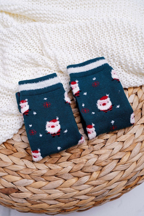 Women's Christmas Socks Anti-Slip Green With Santa Claus