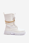 Leather High Top Sneakers with a Chain White Nameer