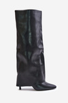 Warm Heeled Boots with Rolled Shaft Black Tamonia