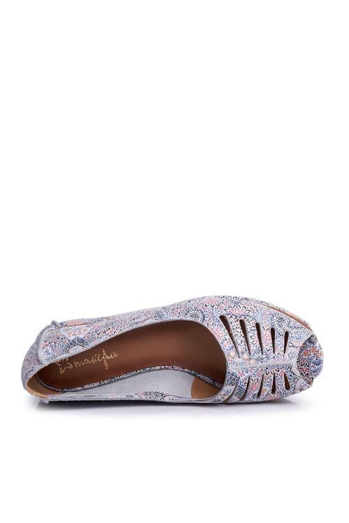 Women's Ballerinas Maciejka Leather White Blue Patterned 03497-13