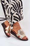 Ladies Wedge Sandals Eco Leather With Decoration Gold Sarela
