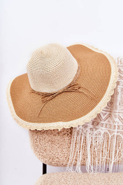 Women's hat with a belt Beige-brown Klara