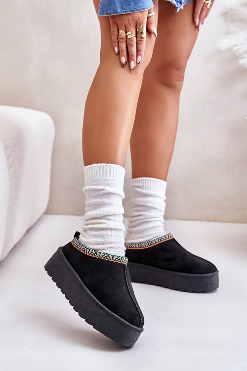 Damskie Kapcie Platforma Haft Czarne Neroma