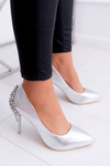 Women's Silver Stilettos with Ornament Larento