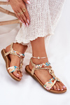 Women's Flat Sandals With Woven Strap And Decoration Artiker 56C1316 Gold