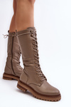 Women's Mid-Calf Lace-Up Combat Boots Beige Elavettsa