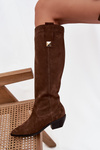 Leather Suede Cowboy Boots Insulated Zazoo 4224 Chocolate