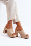 Women's Sandals on Chunky Heel Beige Siobhan