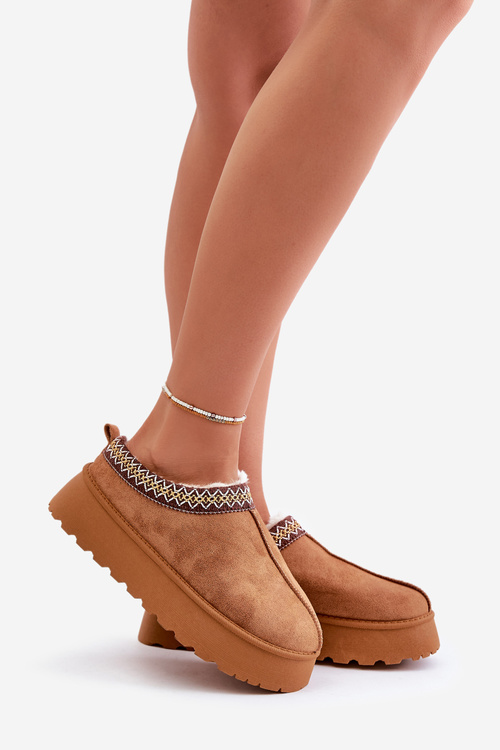 Snow Slippers On Platform With Embroidery Camel Tamilda