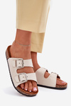 Women's sandals on cork platform with buckles beige Livara