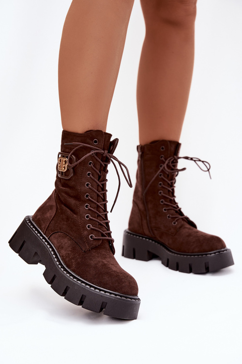 Women's workery boots with decorative element insulated chocolate Ilyane