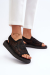 Women's Flat Sandals Adorned with Black Flowers Abidina