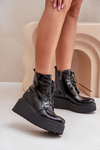 Leather Patent Ankle Boots On Platform And Wedge Maciejka 06762-01 Black