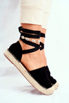 Espadryle Damskie Wiązane Lniane Czarne Bonjour