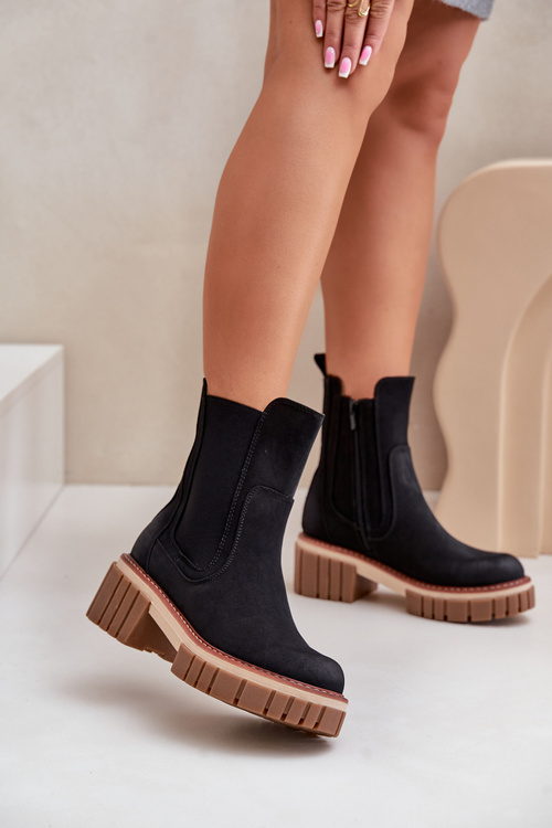 Sztyblety Botki Z Ociepleniem Na Zamek Czarne Linneviae