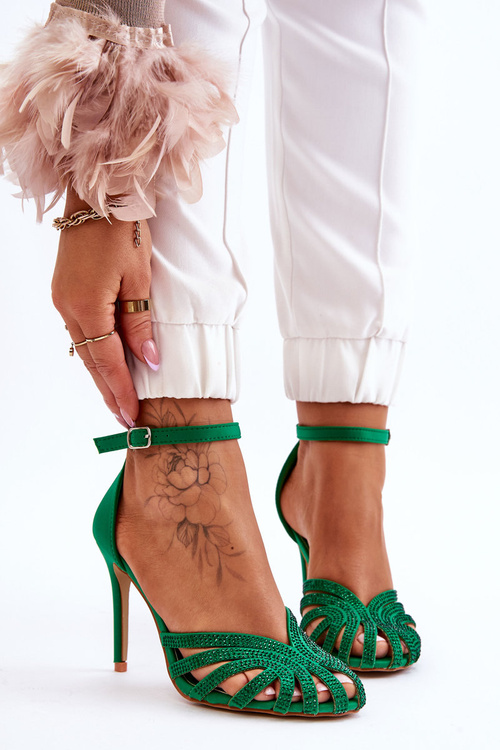 Fashion High Heels With Rhinestones Green Jaylen 