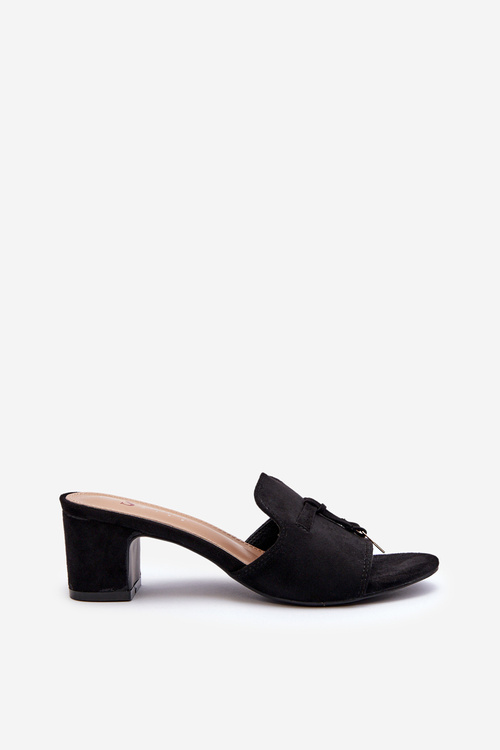 Women's Black Faux Suede Mules with Heel Jemenna