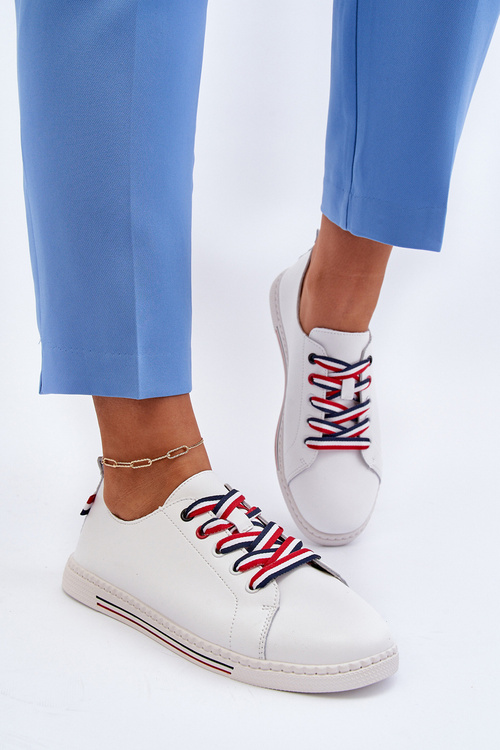 Tenisówki Damskie Skóra Białe Litzy 87967