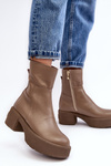 Leather Boots On Low Heel Dark Beige Lemar Volavola