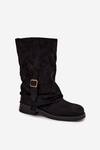 Women's Boots with Turned Cuff to Mid-Calf with Buckle Black Minelle