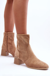 Suede Mesh Boots On Heel Dark Beige Pearls