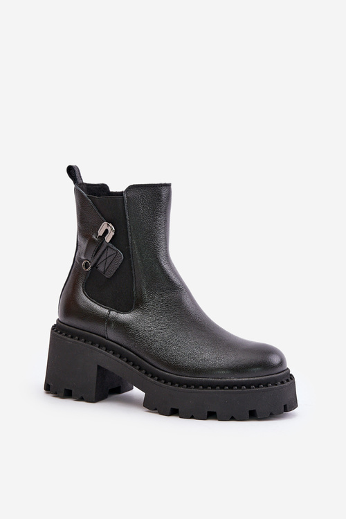 Zazoo 60490 Leather Insulated Ankle Boots With Decoration Black