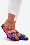 Ladies Suede Slippers With Buckles Panto Fino Fuksja RR267033