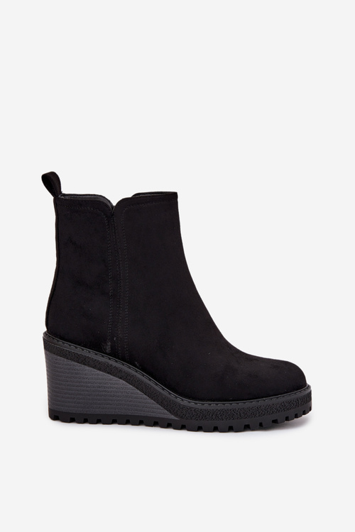 Insulated Ankle Boots On Wedge Made Of Eco Suede Black Mavona