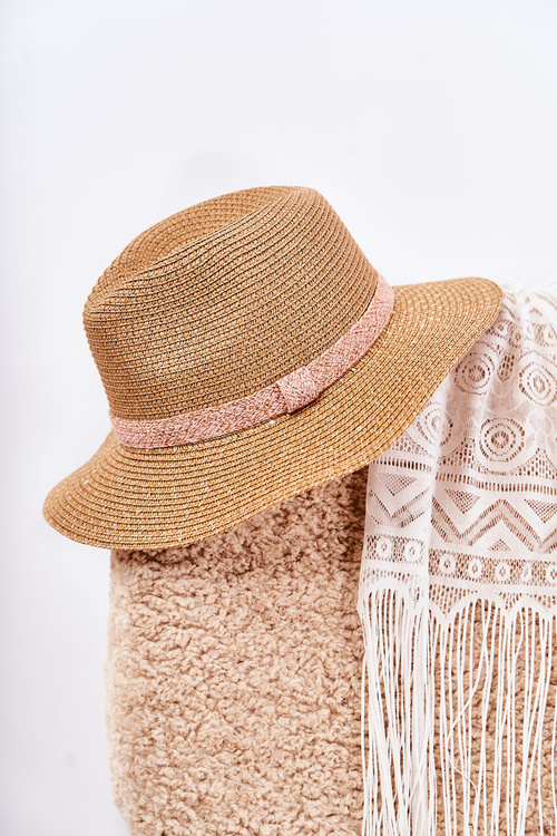 Straw Hat With Sequins Beige Iluna
