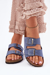 Women's sandals on cork platform with buckles blue Evisolla