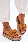 Women's Suede Slippers With Bow Camel Lauria