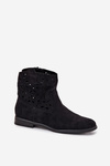 Women's Ankle Boots With Perforated Pattern On Flat Heel Eco Suede Black Athera