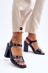Lacquered Heeled Sandals S.Barski 80-3 Navy 