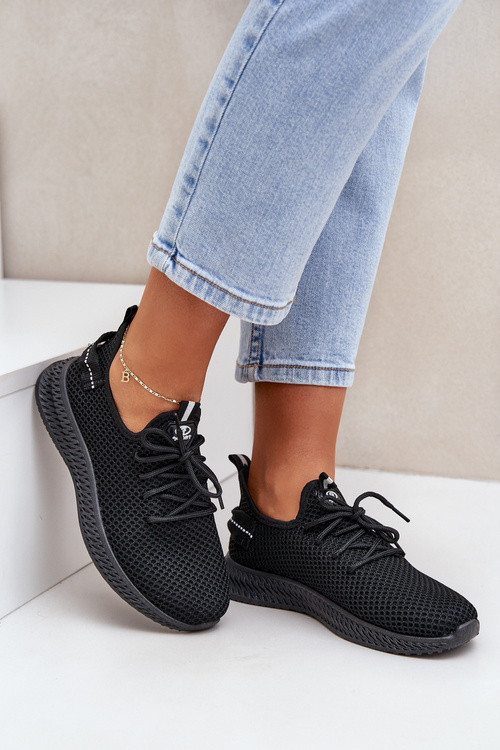 Buty Sportowe Wsuwane Siateczkowe Damskie Czarne Harice