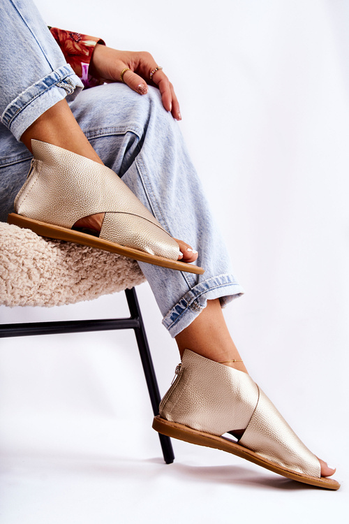 Sandały Damskie Skórzane Na Szeroką Stopę Złote Catalise