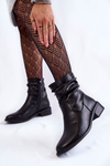Women's Crinkled Flat Heel Boots Black Sersa