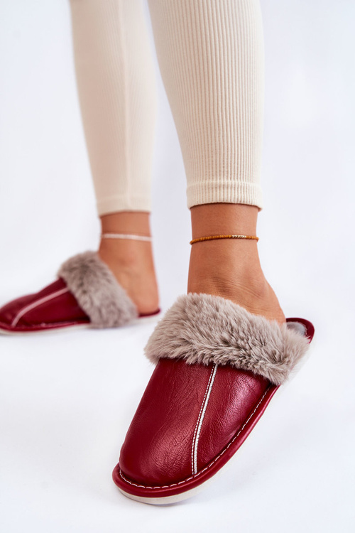 Papcie Damskie Skóra Futerko Czerwone Rossa