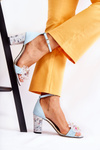 Leather Sandals On A Bar With Crystals Blue Velinda