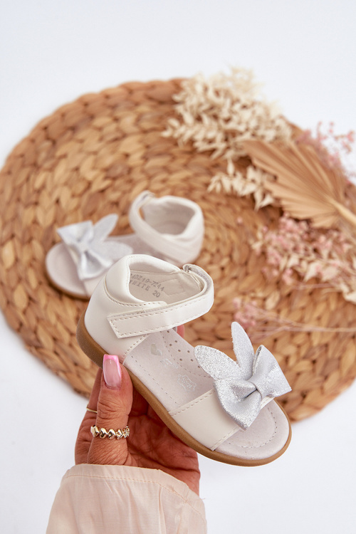Children's Sandals With Bow Velcro Fastening White Wistala