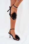 Ladies High Heels Sandals With Feathers Black Xaliope