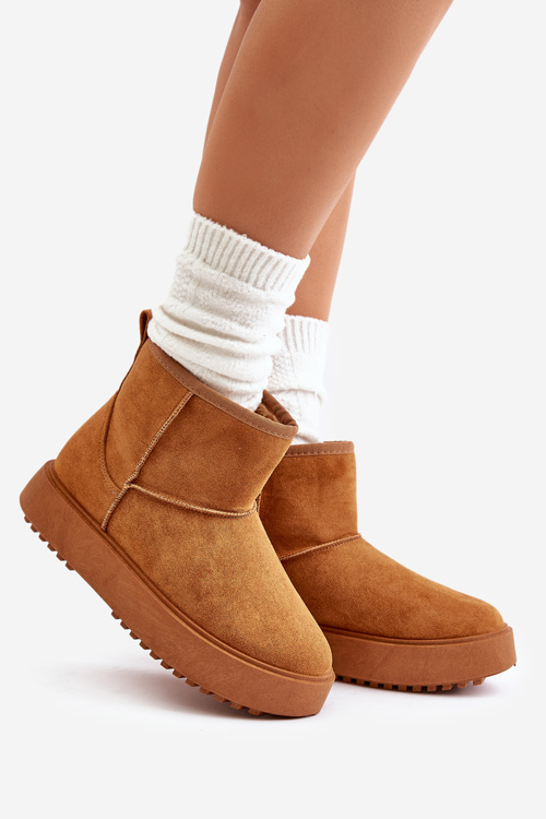 Womens Snow Boots On Platform Made Of Eco Suede Camel Atteria